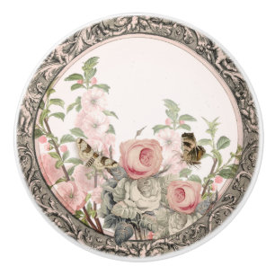 Bouton De Porte En Céramique Vintage Jardin Français Noir Rose Floral Folio Ce