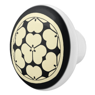 Bouton De Porte En Céramique Vintage Oriental Chosokabe Japon Mon jaune pâle