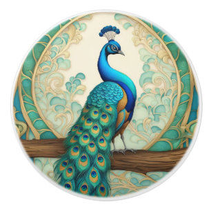 Bouton De Porte En Céramique Vintage Peacock Bird Art Nouveau Art Déco