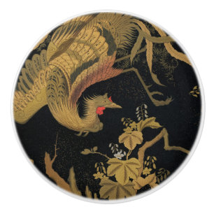 Bouton De Porte En Céramique Vintage Phoenix Gold Black Bird japonais