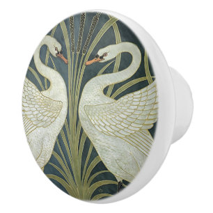 Bouton De Porte En Céramique Vintage réversible Walter Crane Swan Rush et Iris