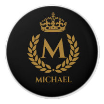 Vintage Royal King Golden Crown Nom initial Noir