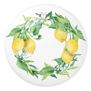 Bouton De Porte En Céramique Vintage rustique Farmhouse Lemon Floral Green Art