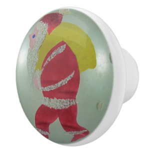 Bouton De Porte En Céramique Vintage Verre Antique Boule de Noël Peint Père Noë