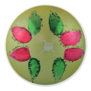 Bouton De Porte En Céramique Vintage verre de Noël Balle verte peint Floral