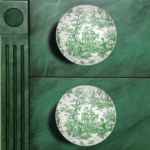 Bouton De Porte En Céramique Vintage vert toile de jouy imprimé