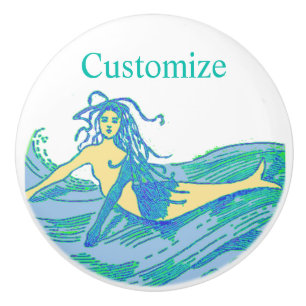 Bouton De Porte En Céramique Vintage Waveriding Mermaid Thunder_Cove