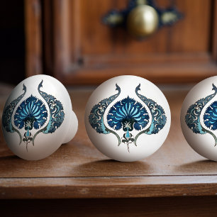 Bouton De Porte En Céramique Vintage William De Morgan Delft Blue Floral