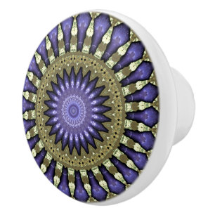 Bouton De Porte En Céramique Violet noir violet Faux or Mandala Motif