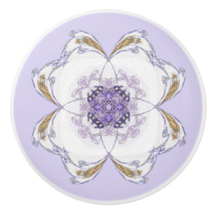 Bouton De Porte En Céramique Violet & Or Fractal Art Floral Look Lumière Violet