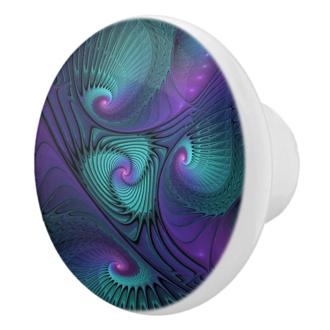 Bouton De Porte En Céramique Violet rencontre Turquoise moderne art fractal abs (Droite)