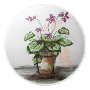 Bouton De Porte En Céramique Violettes d'amour. . .