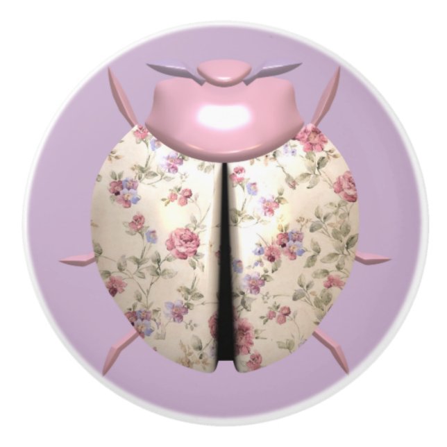 Bouton De Porte En Céramique Violettes de Ladybug et fleurs mignonnes Roses (Devant)