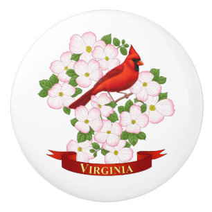 Bouton De Porte En Céramique Virginie State Cardinal Bird and Dogwood Flower