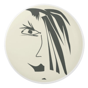 Bouton De Porte En Céramique Visage Abstrait.