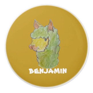 Bouton De Porte En Céramique Visage d'alpaca mignon en art