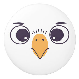 Bouton De Porte En Céramique Visage d'oiseau drôle avec de grands yeux