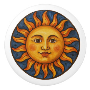 Bouton De Porte En Céramique Visage solaire
