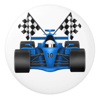Bouton De Porte En Céramique Voiture de course bleue