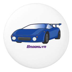 Bouton De Porte En Céramique Voiture de sport bleue avec illustration airfos