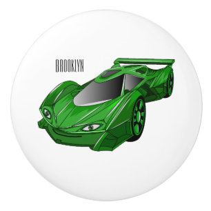 Bouton De Porte En Céramique Voiture de sport verte avec illustration airfos