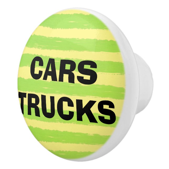 Bouton De Porte En Céramique Voitures Camions Jaune Vert Aquarelle Rayures (Droite)