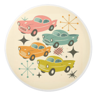 Bouton De Porte En Céramique Voitures Rétro de Milieu de Siècle Atomic Starburs