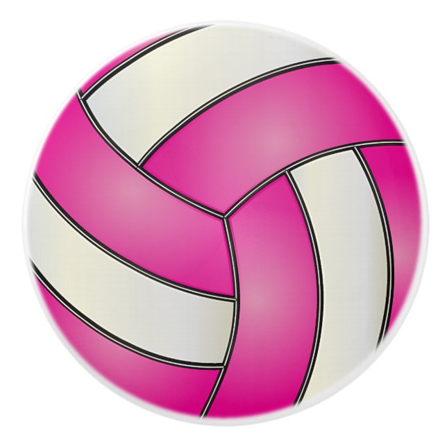 Bouton De Porte En Céramique Volley-ball 🏐 rose et blanc (Devant)