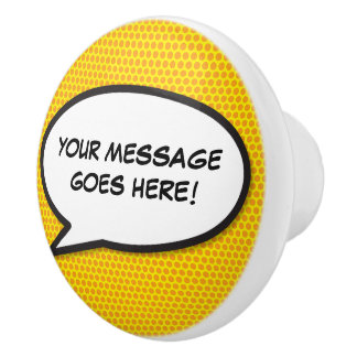 Bouton De Porte En Céramique Votre message bulle de dialogue Fun rétro bande de