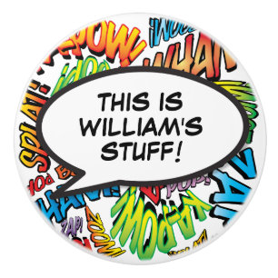 Bouton De Porte En Céramique Votre message Voix Bubble Amusant Retro Comique Li