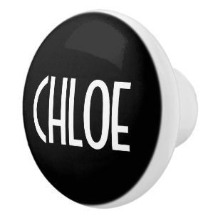 Bouton De Porte En Céramique Votre nom, texte blanc gras   Noir
