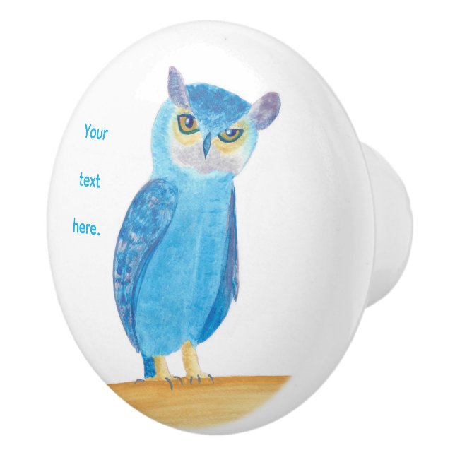 Bouton De Porte En Céramique Votre texte sur Cute Blue Owl Knots (Droite)