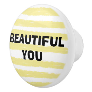 Bouton De Porte En Céramique Vous Belle Jaune Blanc Aquarelle Rayures