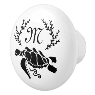 Bouton De Porte En Céramique Vue latérale de la silhouette de la tortue noire