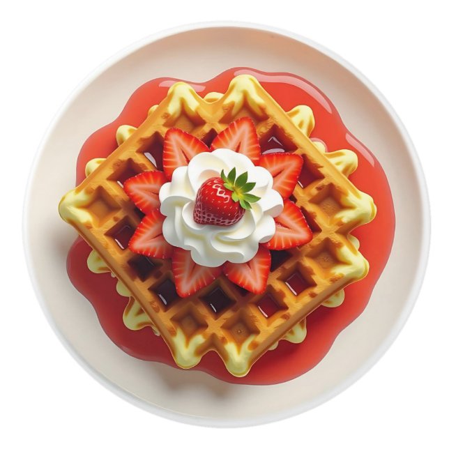 Bouton De Porte En Céramique Waffles and Strawberries with Whipped Cream (Devant)