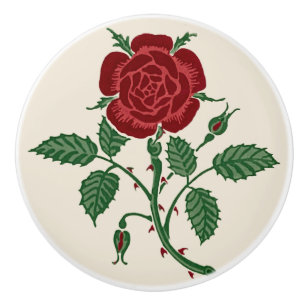 Bouton De Porte En Céramique Walter Crane Motif Vintage Rouge de Rose Saxonne