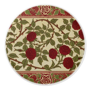 Bouton De Porte En Céramique Walter Crane Vintage Rosamund Rouge Rose Floral Ar
