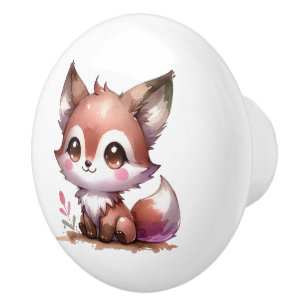 Bouton De Porte En Céramique Watercolor Baby Fox Ceramic Knob