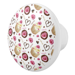 Bouton De Porte En Céramique Watercolor cupcakes