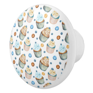 Bouton De Porte En Céramique Watercolor cupcakes