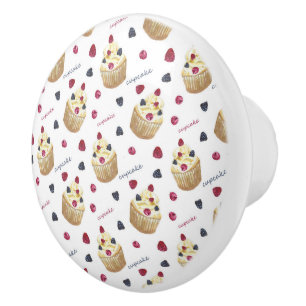 Bouton De Porte En Céramique Watercolor cupcakes