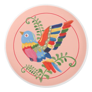 Bouton De Porte En Céramique Whimsical Bird Colorful Folk Rustique Nursery rose