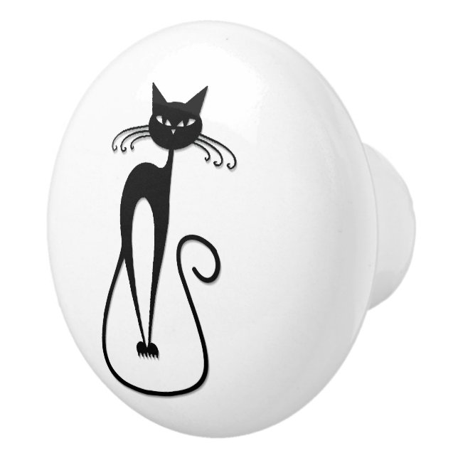 Bouton De Porte En Céramique Whimsical Skinny Chat noir (Droite)