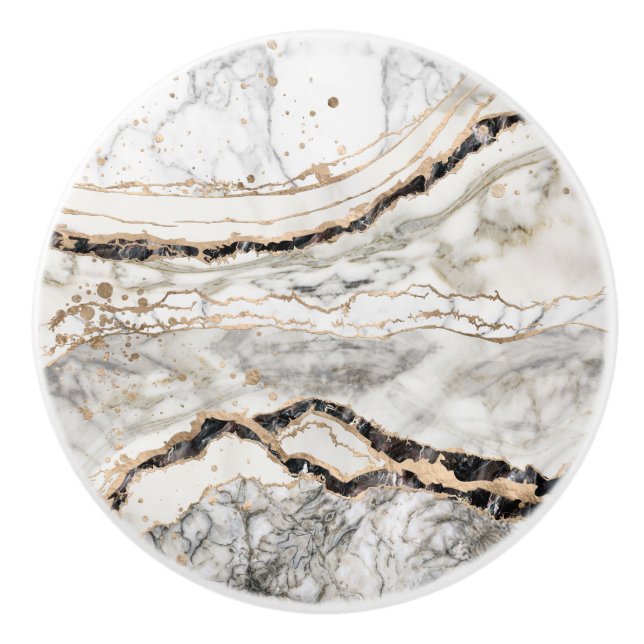 Bouton De Porte En Céramique White and Black Marble Textures Abstract (Devant)