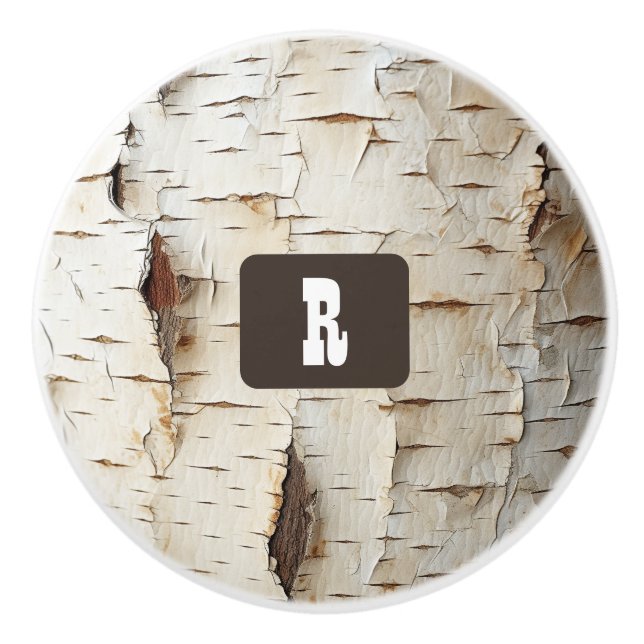 Bouton De Porte En Céramique White Birch Bark Rustic Country (Devant)