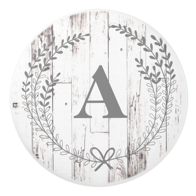 Bouton De Porte En Céramique White Wood Rustic (Devant)