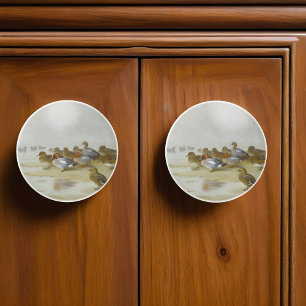 Bouton De Porte En Céramique Wigeon et Turquoise au bord de l'eau, Art