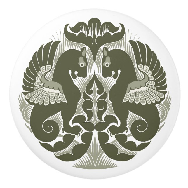 Bouton De Porte En Céramique William De Morgan Green Griffins Ceramic Pull (Devant)