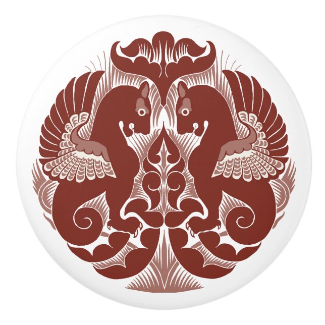 Bouton De Porte En Céramique William De Morgan Red Griffins Ceramic Pull (Devant)