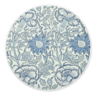 Bouton De Porte En Céramique William Morris Beau motif floral, bleu, rose